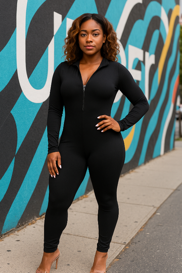 Stay cozy and stylish in our Zip Up Full Body Jumpsuit!