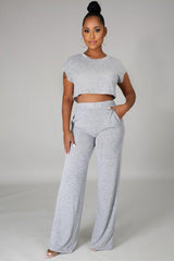 Short Sleeve Crop Top and Wide Leg Pant Set