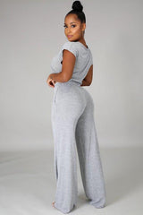 Short Sleeve Crop Top and Wide Leg Pant Set