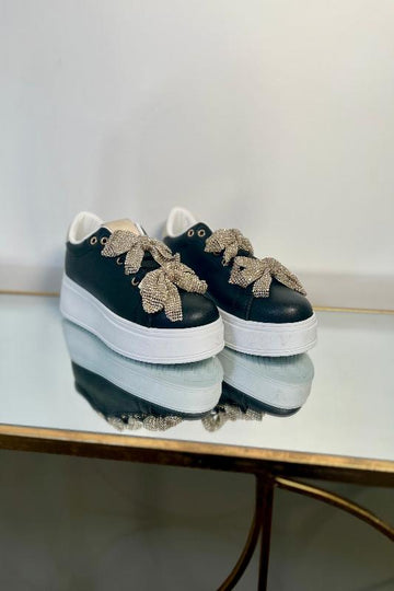 Gold Bow Stoned Platform Sneakers