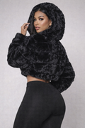 Stay stylish and warm with this Cropped Puffer Faux Fur Jacket With Hoodie. 