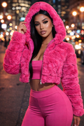 Stay stylish and warm with this Cropped Puffer Faux Fur Jacket With Hoodie. 