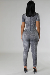 Snake Print Mock Neck Short Sleeve Jumpsuit