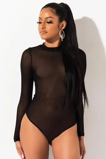 Turtle-Neck Long Sleeve Mesh Bodysuit