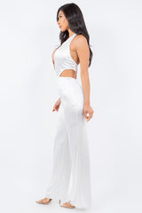 Satin Halter Jumpsuit With Side and Back Cut Outs