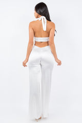 Satin Halter Jumpsuit With Side and Back Cut Outs