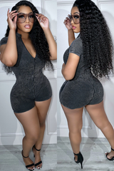 Mineral Washed Front Zipper Romper