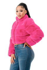 Fur Jacket with Zipper Side Pocket