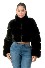 Fur Jacket with Zipper Side Pocket