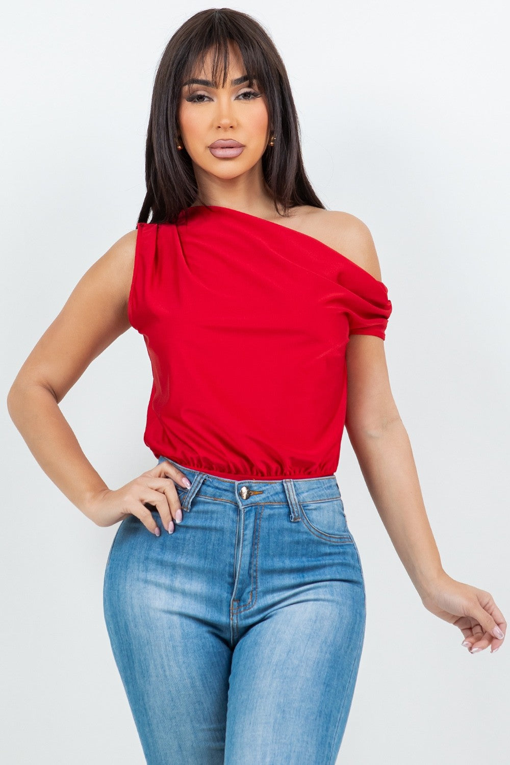 One Shoulder Pleated Bodysuit