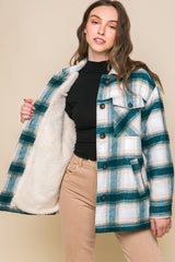 Plaid Button Up Jacket with Sherpa Lining