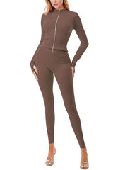 Ribbed Bra Line Jacket Set with 2 Way Zipper