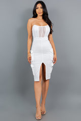 Strapless Corset Body Midi Dress with Side Pockets