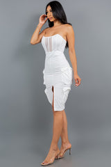 Strapless Corset Body Midi Dress with Side Pockets