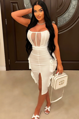Strapless Corset Body Midi Dress with Side Pockets