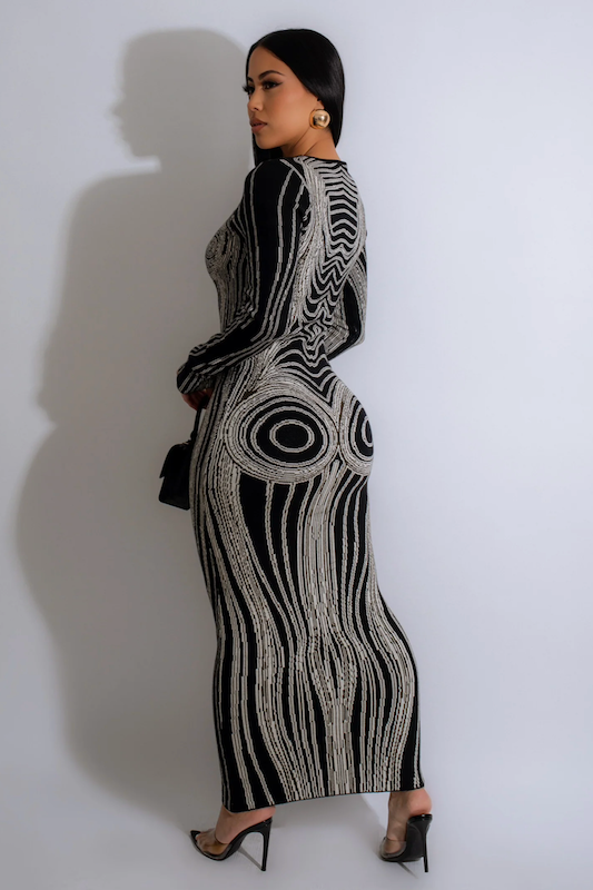Long Sleeve Body Print Maxi Dress