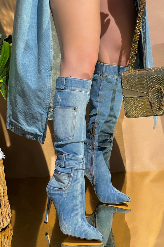 Washed Denim Pointy Boots