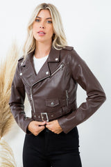 PU Crop Moto Jacket with Belt