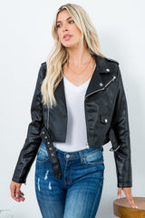 PU Crop Moto Jacket with Belt