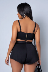 Lace Up Detail Crop Top and Short Sets with Belt