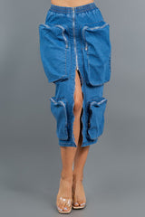High Waisted Denim Skirt with Big Front Pockets