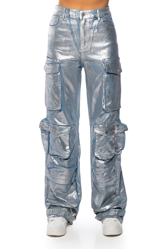 Silver Denim Sprayed Pants