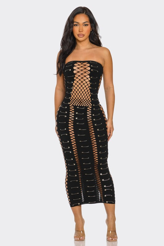 Strapless Midi Dress with Pin Detail MY BOO