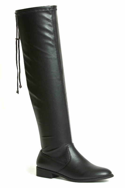 Womens Drawstring Flat Thigh High Boots-OLD