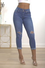 Rolled Hem Ripped Jeans