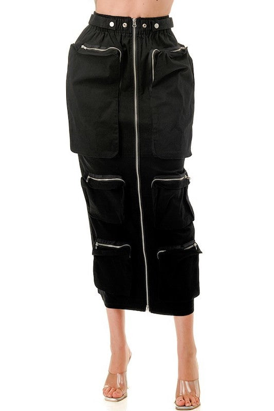 Midi Cargo Skirt with Elastic Waistband