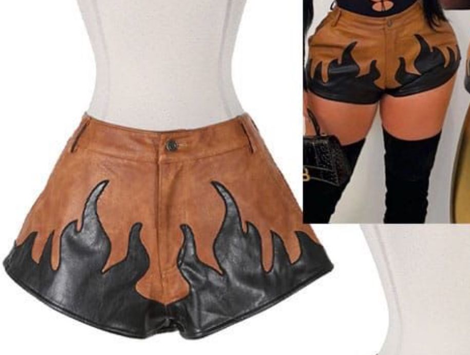 Black Flame Leather Shorts