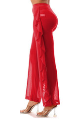 Micro Mesh Cascading Ruffle Palazzo Pants