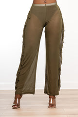 Micro Mesh Cascading Ruffle Palazzo Pants