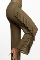 Micro Mesh Cascading Ruffle Palazzo Pants