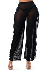 Micro Mesh Cascading Ruffle Palazzo Pants