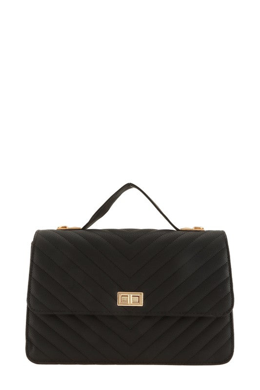 Chevron Quilted Square Buckle Bag