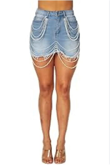 Pearl Detailed Denim Mini Skirt