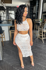 Shredded Crop Top and Split Skirt Set