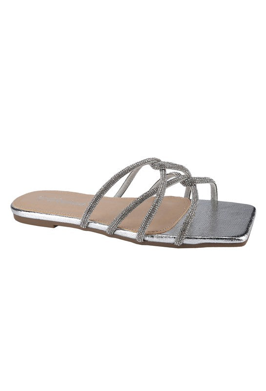 Rhinestone Cross Strap Square Toe Sandal