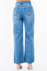 High Rise Distressed Wide Leg Jeans