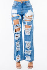 High Rise Distressed Wide Leg Jeans