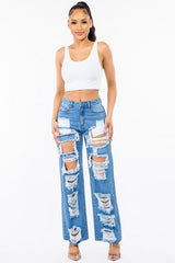 High Rise Distressed Wide Leg Jeans