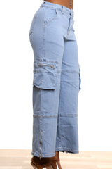 High Rise Cargo Denim Pants