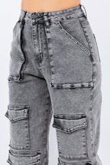 Multi Pocket Acid Wash Denim Jogger