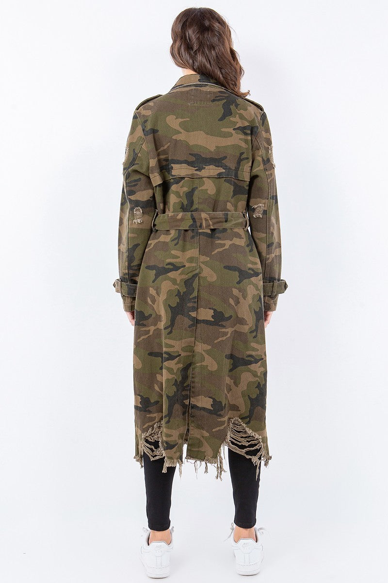 Camouflage Denim Trench Coat