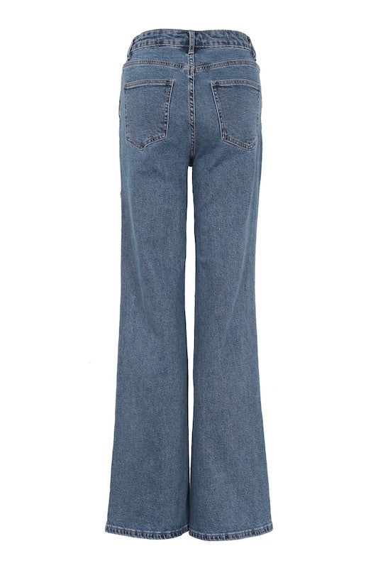 High Waisted Rhinestone Trim Denim Jeans