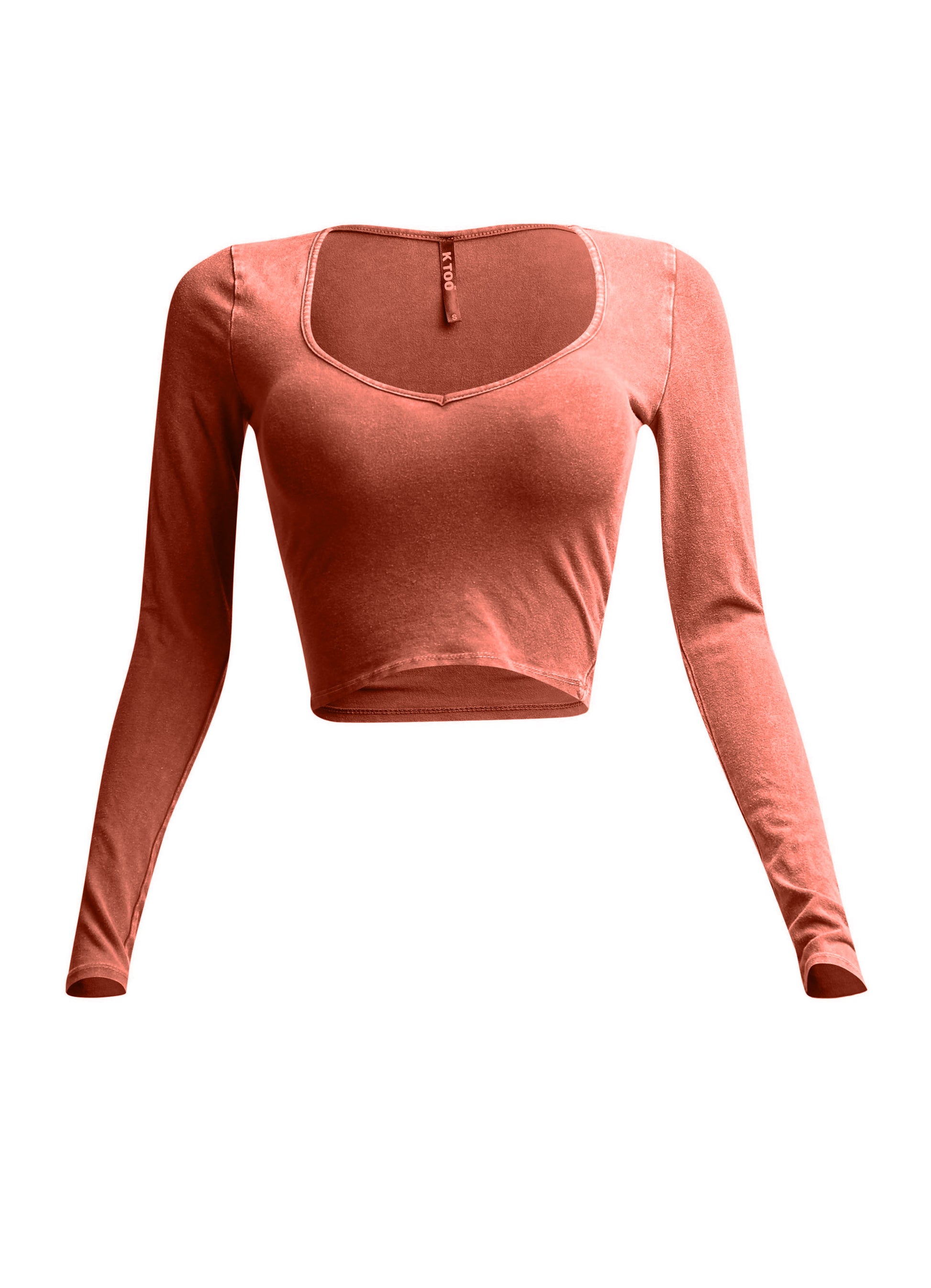 Mineral Washed Long Sleeve Crop Top K TOO