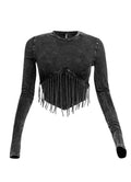 Long Sleeve Fringe Top K TOO