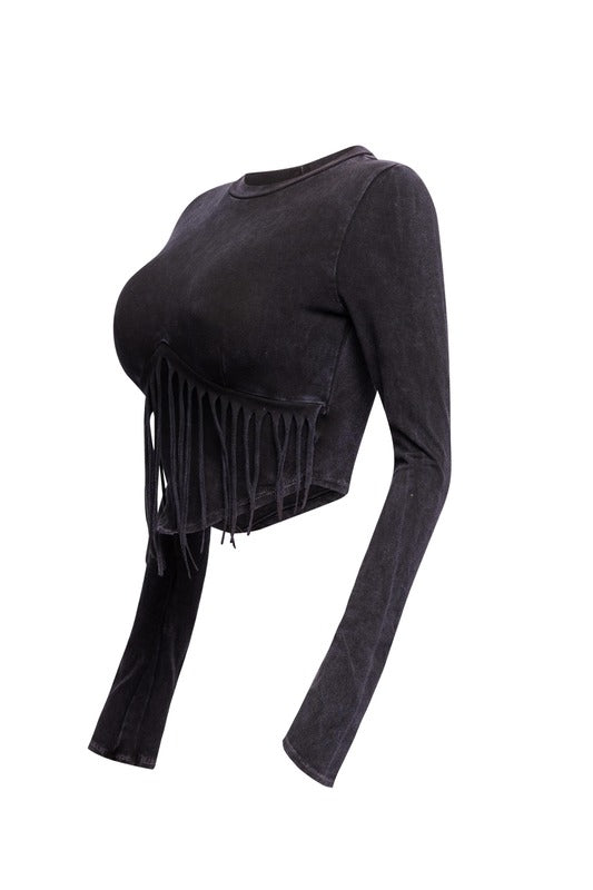 Long Sleeve Fringe Top K TOO