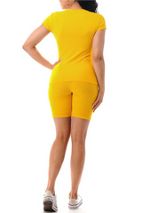 Rib V Neck Slim T Shirt and Short Set